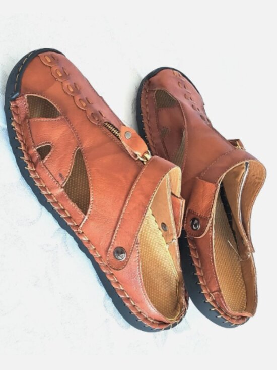 NEW Men\'s Leather Slip-on Sandals Hand-Stitched Size 11.5 Brown main image 9